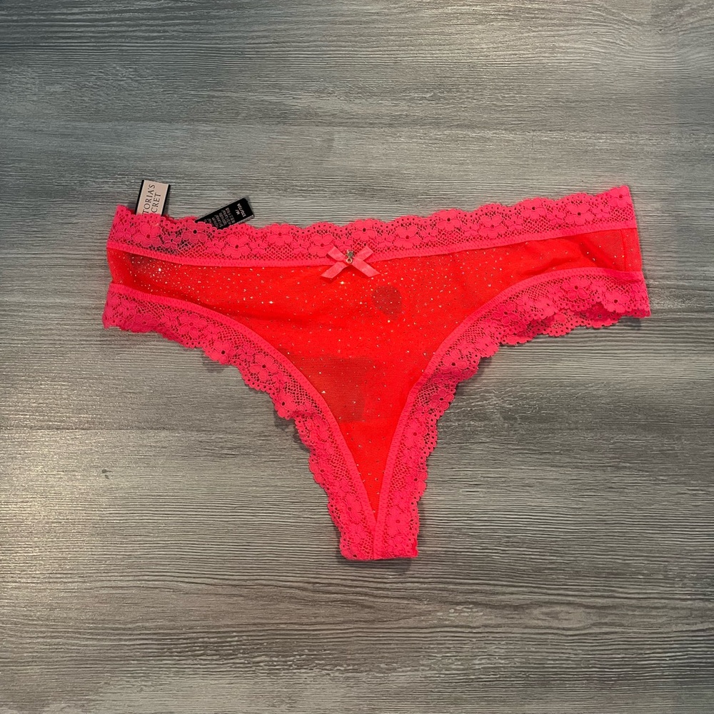NWT Victorias Secret Very Sexy Neon Sparkly Lace Trim Thong size Medium